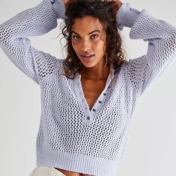 Free People NEW Snowdrift Pullover Bouclé Sweater Periwinkle Ice - Picture 1 of 5